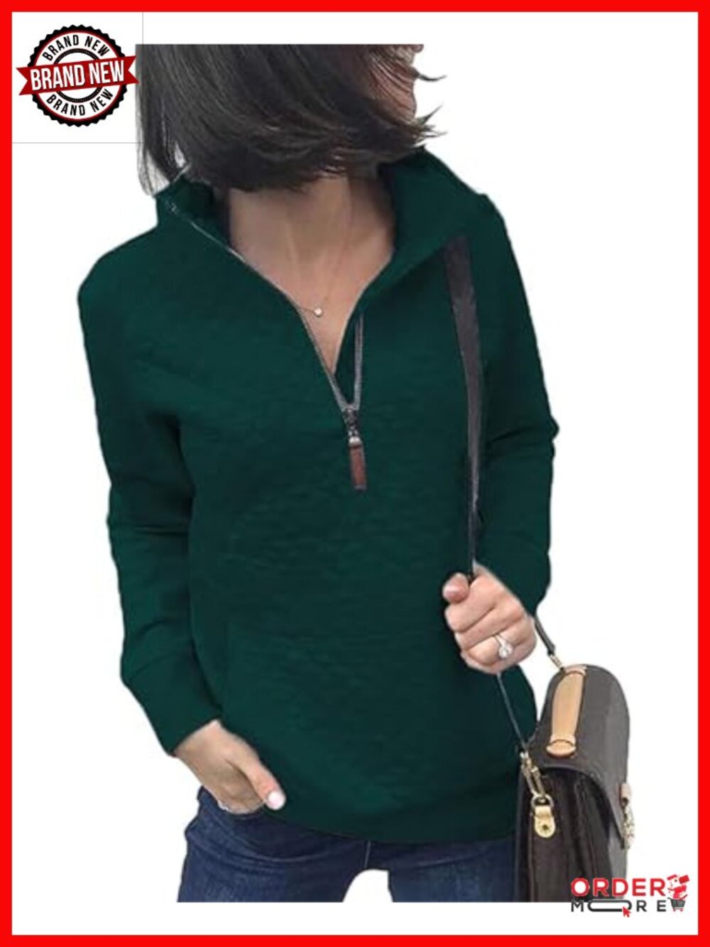 Womens Quarter Zip Sweatshirt Quilted Pullover Relaxed Fit